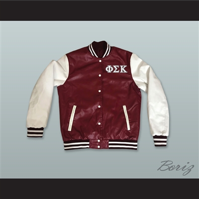 Phi Sigma Kappa Fraternity Maroon and White Lab Leather Varsity Letterman Jacket