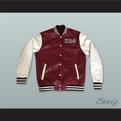 Pi Beta Phi Sorority Maroon and White Lab Leather Varsity Letterman Jacket