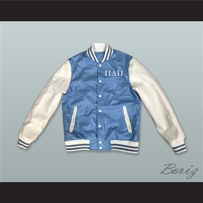 Pi Delta Pi Sorority Light Blue and White Lab Leather Varsity Letterman Jacket