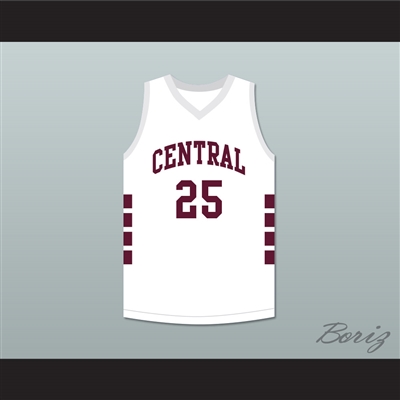 Player 25 Bristol Central Rams White Basketball Jersey