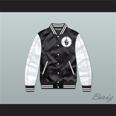 Public Enemy Black/ White Varsity Letterman Satin Bomber Jacket