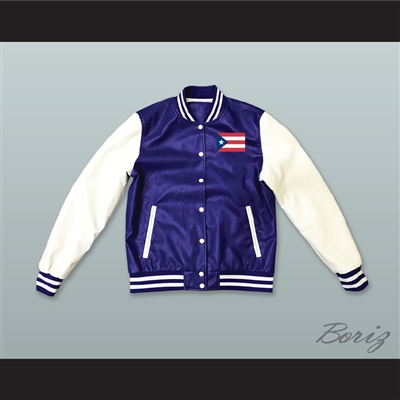 Puerto Rico Blue and White Lab Leather Varsity Letterman Jacket