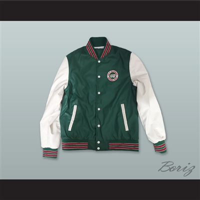 Quebec Aces Green and White Lab Leather Varsity Letterman Jacket