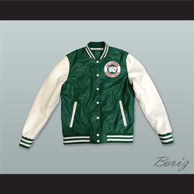 Quebec Aces Hockey Green and White Lab Leather Varsity Letterman Jacket