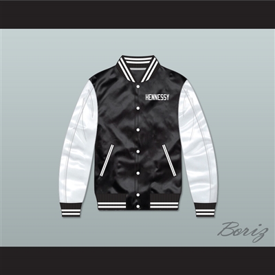 Hennessy Queens Bridge 95 Black/ White Varsity Letterman Satin Bomber Jacket