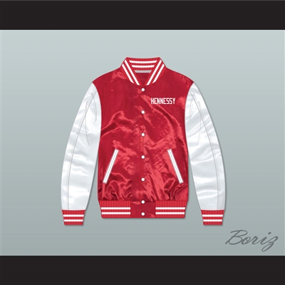 Hennessy Queens Bridge 95 Red/ White Varsity Letterman Satin Bomber Jacket