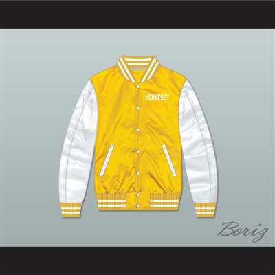 Hennessy Queens Bridge 95 Yellow/ White Varsity Letterman Satin Bomber Jacket
