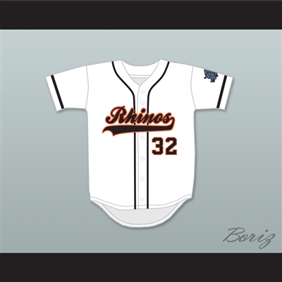 Raffy Benitez 32 Rhinos White Baseball Jersey with Patch Key & Peele Slap Ass