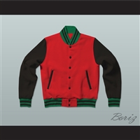 Red, Black and Green Varsity Letterman Jacket-Style Sweatshirt
