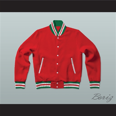 Red, Green and White Varsity Letterman Jacket-Style Sweatshirt