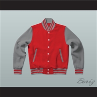 Red and Gray Varsity Letterman Jacket-Style Sweatshirt