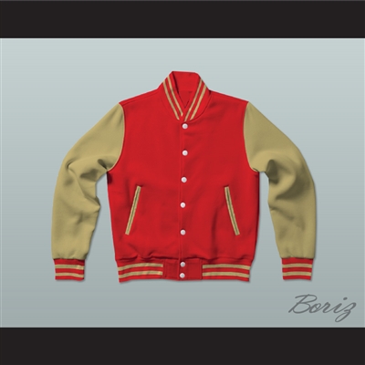 Red and Old Gold Varsity Letterman Jacket-Style Sweatshirt