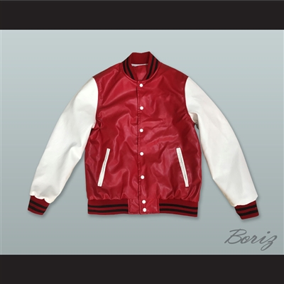 Red and White Lab Leather Varsity Letterman Jacket