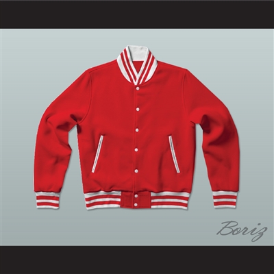 Red and White Varsity Letterman Jacket-Style Sweatshirt 2