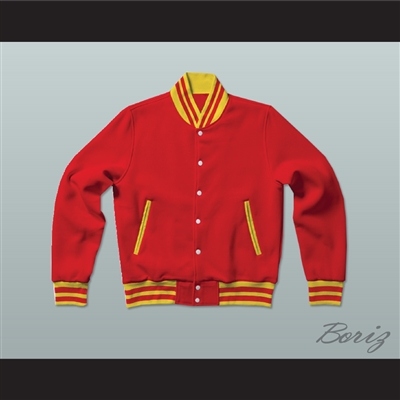 Red and Yellow Varsity Letterman Jacket-Style Sweatshirt