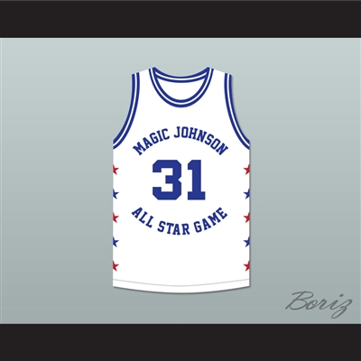 Reggie Miller 31 Magic Johnson All Star Game White Basketball Jersey 1989 Midsummer Night's Magic Charity Event