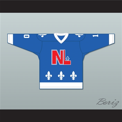 ReneÌ Laberge 10 Le National de QueÌbec Blue Hockey Jersey- Lance et compte (He Shoots, He Scores)