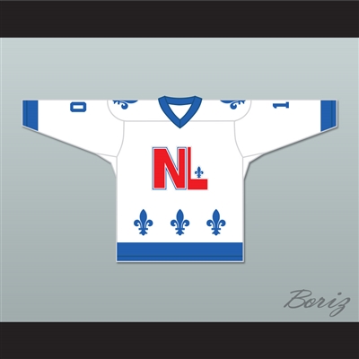 ReneÌ Laberge 10 Le National de QueÌbec White Hockey Jersey- Lance et compte (He Shoots, He Scores)