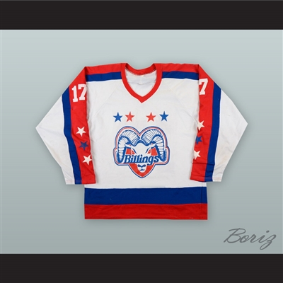 Rene Lemire 17 Billings Bighorns White Hockey Jersey