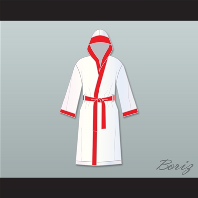 Riddick 'Big Daddy' Bowe White Satin Full Boxing Robe with Hood