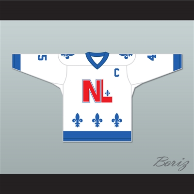 Robert Martin 45 Le National de QueÌbec White Hockey Jersey- Lance et compte (He Shoots, He Scores)
