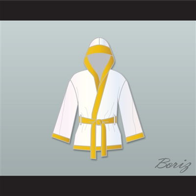 Roberto 'Hands of Stone' Duran White and Gold Satin Half Boxing Robe with Hood