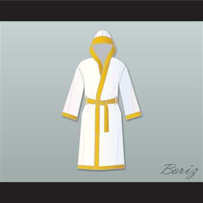 Roberto 'Hands of Stone' Duran White and Gold Satin Full Boxing Robe with Hood