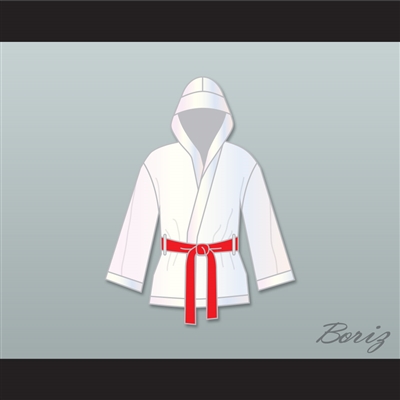 Rocky Balboa White Satin Half Boxing Robe with Hood