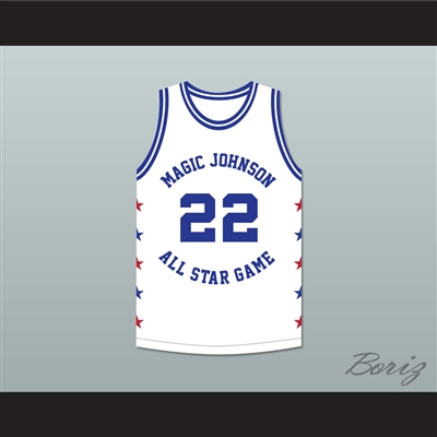 Rolando Blackman 22 Magic Johnson All Star Game White Basketball Jersey 1986 Midsummer Night's Magic Charity Event