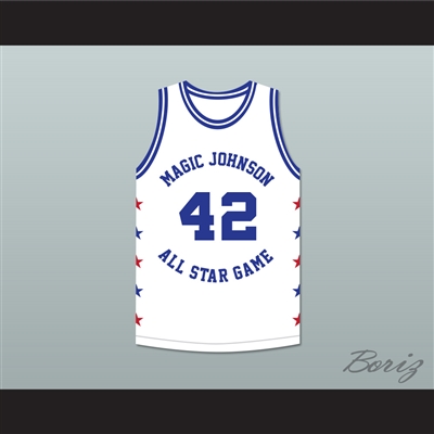 Roy Tarpley 42 Magic Johnson All Star Game White Basketball Jersey 1988 Midsummer Night's Magic Charity Event