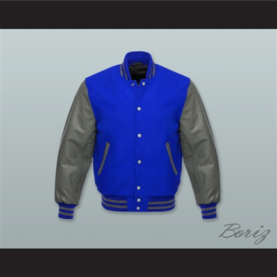 Royal Blue Wool and Gray Lab Leather Varsity Letterman Jacket