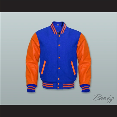 Royal Blue Wool and Orange Lab Leather Varsity Letterman Jacket