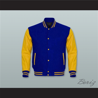 Royal Blue Wool and Yellow Gold Lab Leather Varsity Letterman Jacket