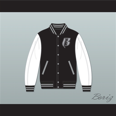 Ruff Ryders Black and White Varsity Letterman Jacket-Style Sweatshirt