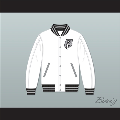 Ruff Ryders White Varsity Letterman Jacket-Style Sweatshirt