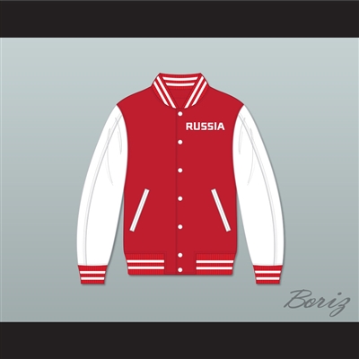 Russia Red and White Varsity Letterman Jacket-Style Sweatshirt