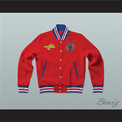 Michael Jordan Space Jam Tune Squad Red Letterman Jacket-Style Sweatshirt