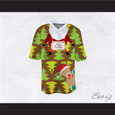 Santa Claus and Reindeer Ugly Christmas Sweater Print Brown Football Jersey