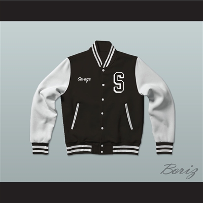 Savage Science Center Black Letterman Jacket-Style Sweatshirt