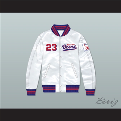 Kenny Scolari 23 Milwaukee Beers BASEketball White Varsity Letterman Satin Bomber Jacket