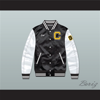 Scott Coldwater High School Football Black/ White Varsity Letterman Satin Bomber Jacket