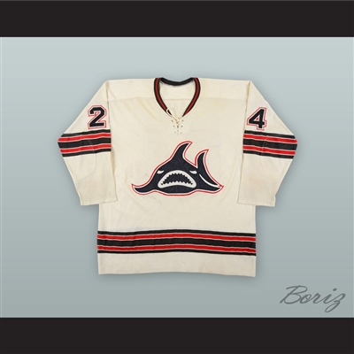 1973-74 WHA Tom Serviss 24 Los Angeles Sharks White Hockey Jersey