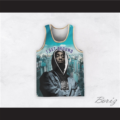 Tupac Shakur 1 I Get Around Cityscape Blue Sky Basketball Jersey