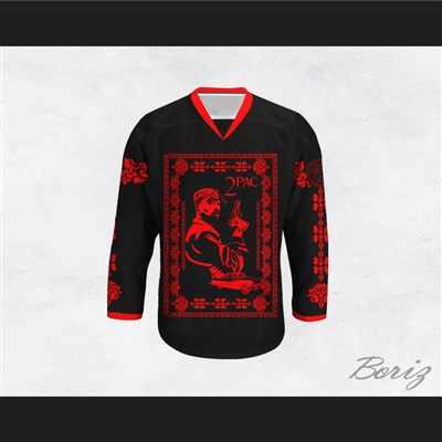 Tupac Shakur 11 Italian Style Black and Red Hockey Jersey