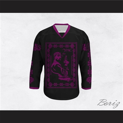 Tupac Shakur 11 Italian Style Black and Purple Hockey Jersey