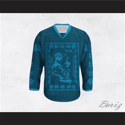 Tupac Shakur 11 Italian Style Teal Hockey Jersey