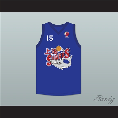 Yao Ming 15 Shanghai Sharks Blue Basketball Jersey with CBA Patch