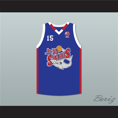 Yao Ming 15 Shanghai Sharks Alternate Blue Basketball Jersey with CBA Patch