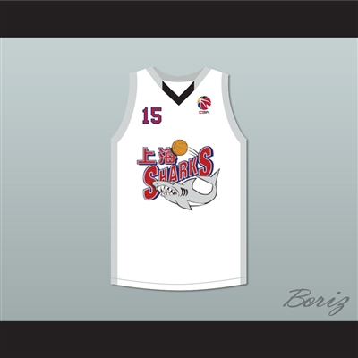 Yao Ming 15 Shanghai Sharks Alternate White Basketball Jersey with CBA Patch
