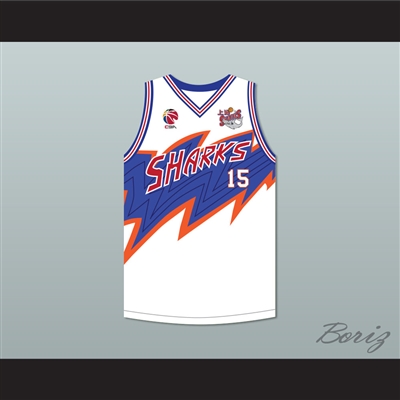 Yao Ming 15 Shanghai Sharks White Basketball Jersey with CBA & Sharks Patch